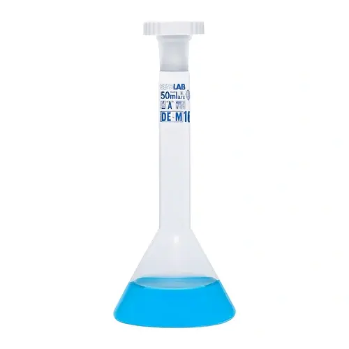 Balon Joje - Trapezoidal - Şeffaf - A Kalite - Grup Sertifikalı - Mavi Skala - 50 mL - NS 12/21