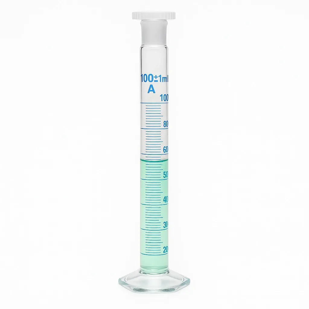 Mezür - Çalkalama - Hexagonal Cam Tabanlı - A Kalite - Grup Sertifikalı - Mavi Skala - 10 mL NS 29/32