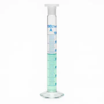 Mezür - Çalkalama - Hexagonal Cam Tabanlı - A Kalite - Grup Sertifikalı - Mavi Skala - 50 mL NS 29/32