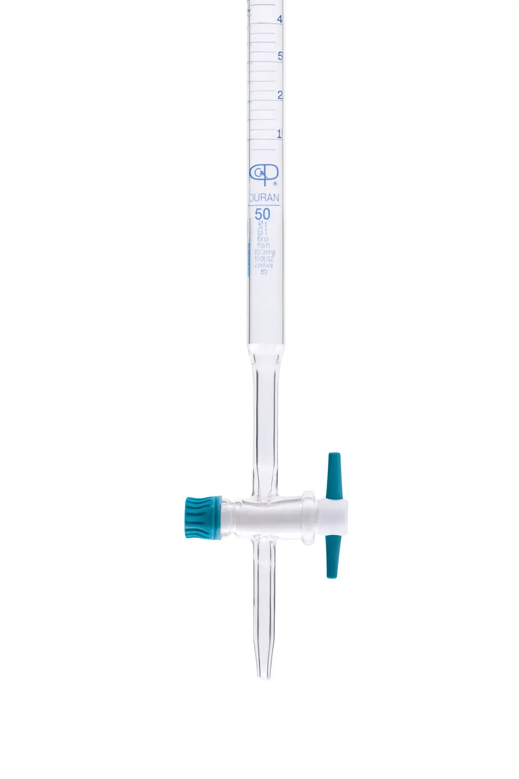 Büret - Düz - Şeffaf - Ptfe Musluklu - As Kalite - Grup Sertifikalı - Mavi Skala - 50 mL