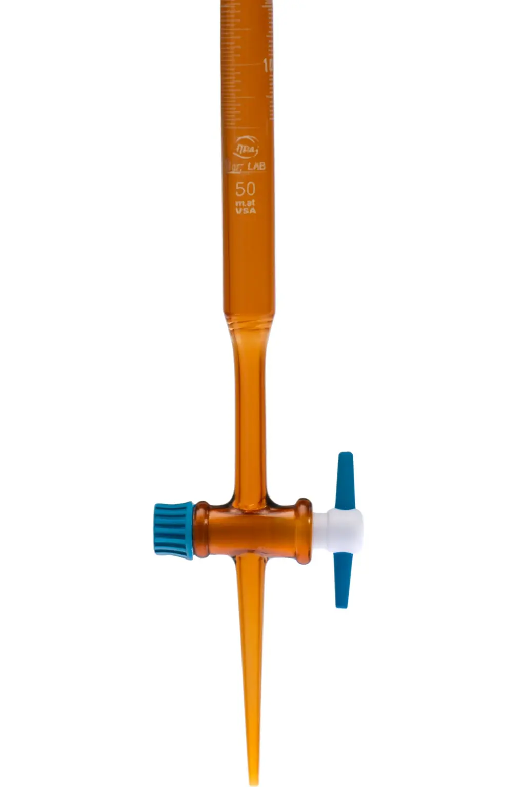 Büret - Düz - Amber - Ptfe Musluklu - As Kalite - Grup Sertifikalı - Beyaz Skala - 10 mL