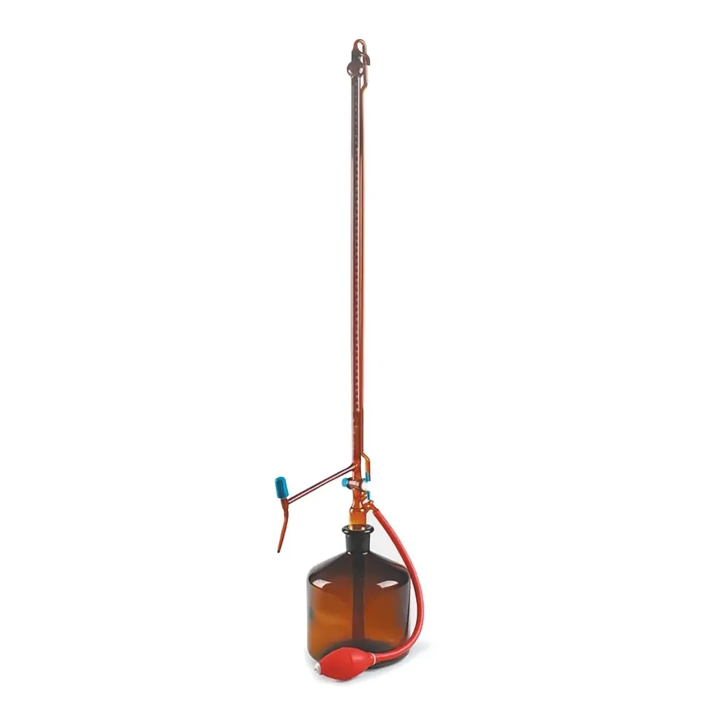 Büret - Otomatik - Amber - Ptfe Ara Musluklu - As Kalite - Grup Sertifikalı - Beyaz Skala - 10 mL