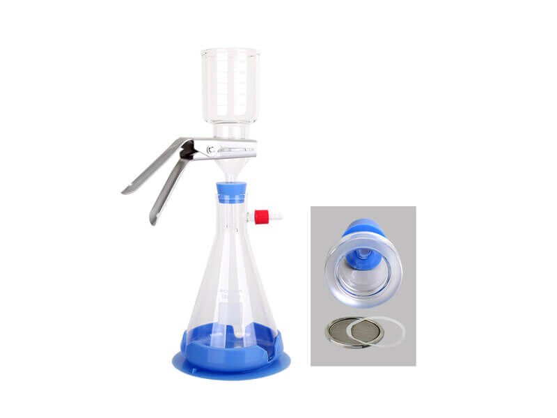 Vakum Filtrasyon Sistemi, Silikon Tıpalı, Cam Huni 300 ml  +  Nuçe Erleni 1000 ml +  Alüminyum Kıskaç Vf7