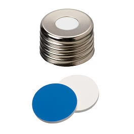 ND18 Manyetik Vidalı Kapak Kapak 18mm  Ultra Hijyen Manyetik Vidalı Gümüş Rengi nOrta Delikli Silikon Beyaz/Ptfe Mavi 55° Shore A 1.5mm