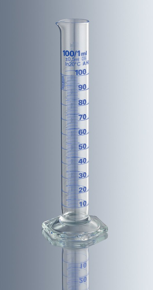Mezür, Cam, B Sınıfı, Kısa Form, Mavi Renk Taksimatlı, 25 ml