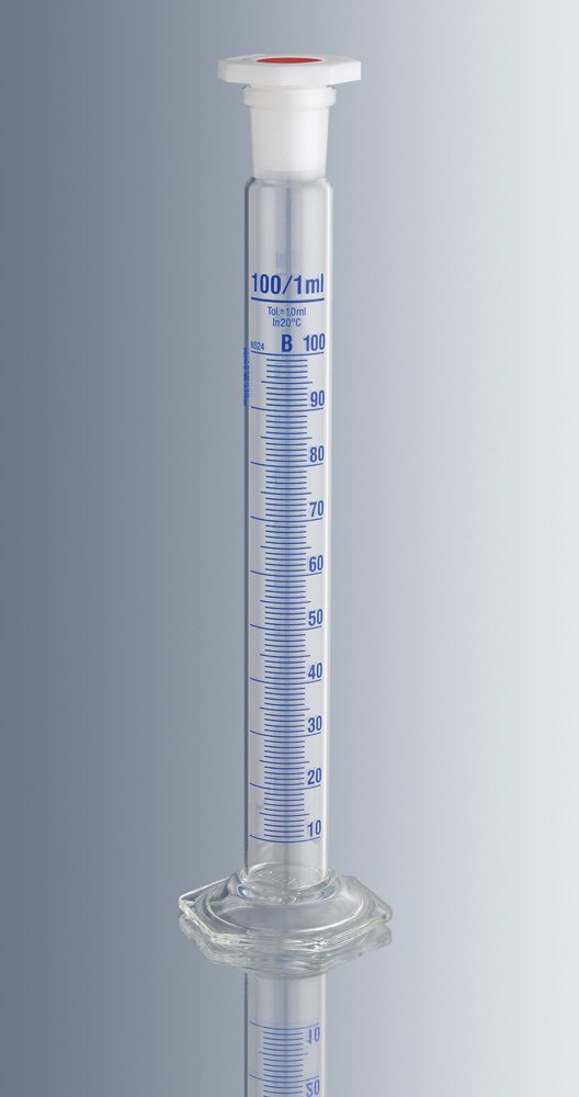 Mezür, Karıştırma için, Cam, B Sınıfı, Uzun Form, Mavi Renk Taks,matlı, Kapaklı, 250 ml