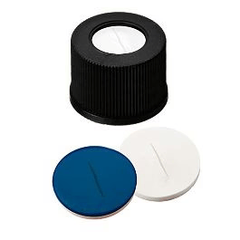 ND10 Kapak + Septa Kapak 10mm Vidalı Pp Siyah Orta Delikli n10-425 Thread Silikon Beyaz/Ptfe Mavi 55° Shore A 1.5mm Silanlanmış